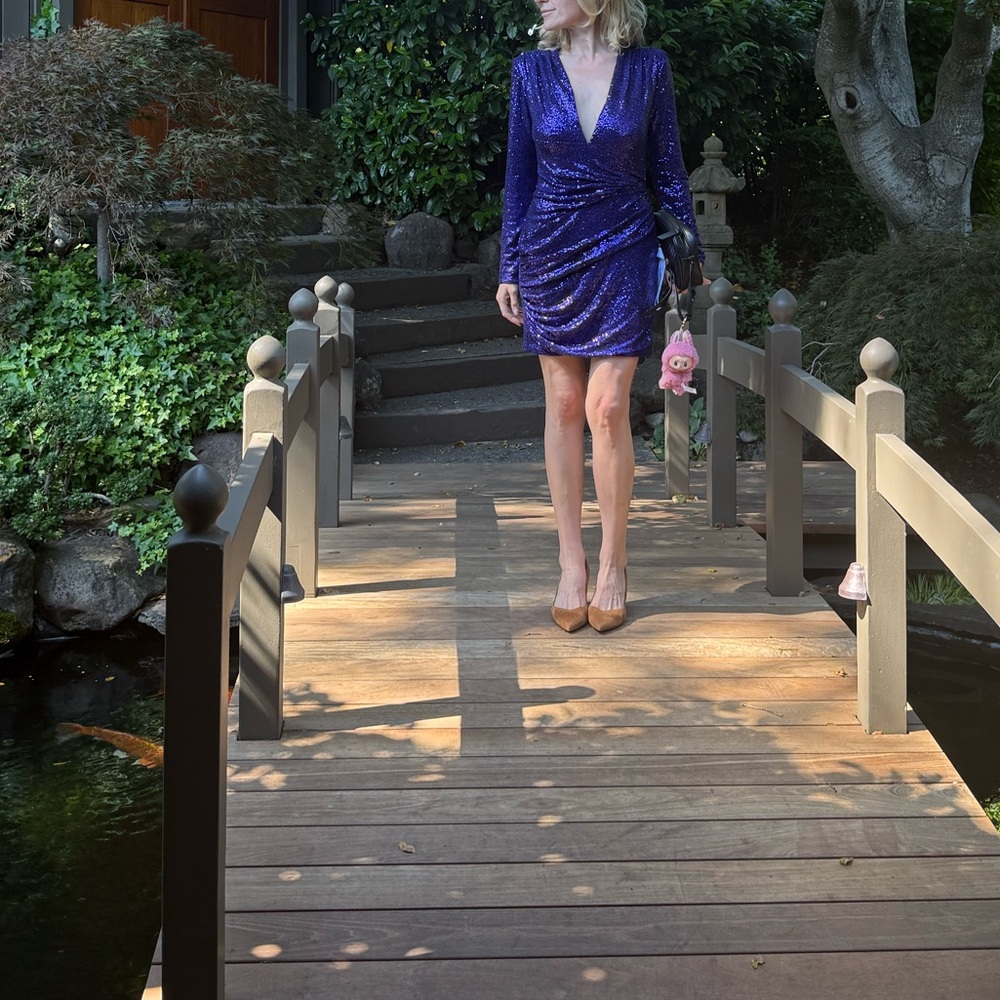 Sho by Tadashi Shoji Deep V plunge Sparkle Dress